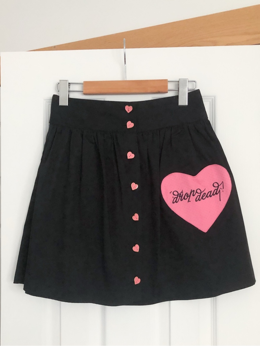 Vintage Dropdeap Black Skirt with Pink Heart Accent